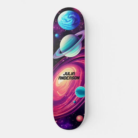 Kosmisch Universum Planeten Galaxy Roze & Blauw Skateboard (Voorkant)