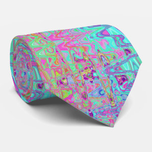 Kosmische Abstracte Aqua en Hot Pink Retro Ripples Stropdas