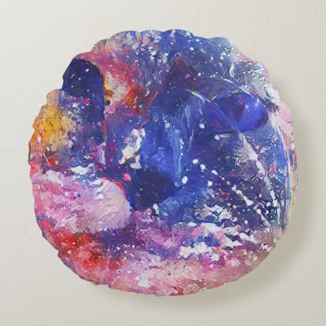 Kosmische Abstracte Cat Dreamscape Rond Kussen (Voorkant)