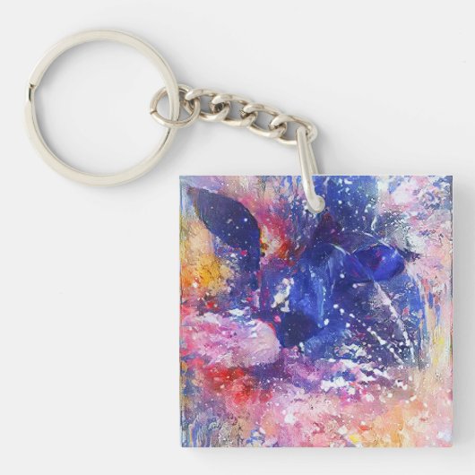 Kosmische Abstracte Cat Dreamscape Sleutelhanger (voorkant)