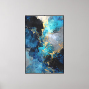 Kosmische aders: Blauw & Goud Abstract Canvas Afdruk
