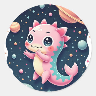Kosmische Axolotl Galactische Ruimte Avontuur Kawa Ronde Sticker