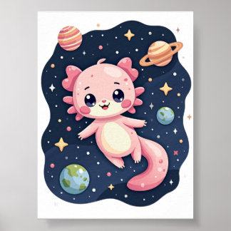 Kosmische Axolotl Ruimte Melkweg Kawaii Sticker Poster