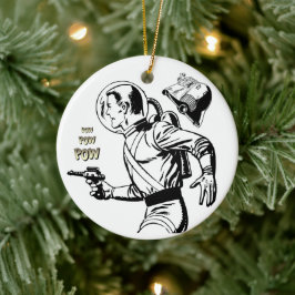 Kosmische charme: Retro Sci-Fi Ray Pistool Man Keramisch Ornament