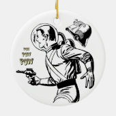 Kosmische charme: Retro Sci-Fi Ray Pistool Man Keramisch Ornament (Achterkant)