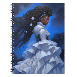 Kosmische Dame Afro-Amerikaanse Fantasy Kunst Notitieboek