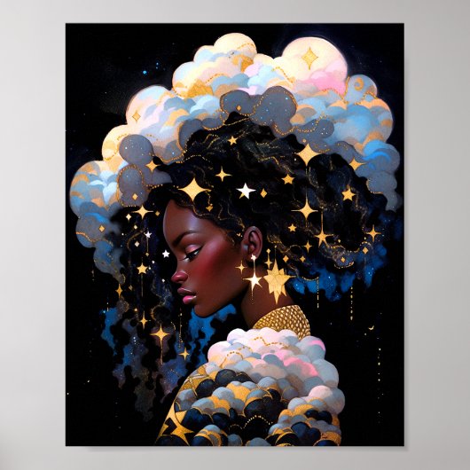 Kosmische Dame Afro-Amerikaanse Fantasy Kunst Poster (Voorkant)
