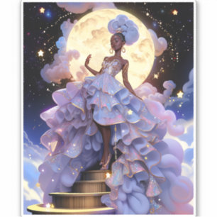 Kosmische Dame Afro-Amerikaanse Fantasy Kunst Sticker