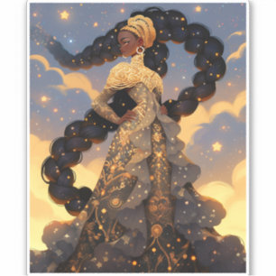 Kosmische Dame Afro-Amerikaanse Fantasy Kunst Sticker