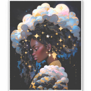 Kosmische Dame Afro-Amerikaanse Fantasy Kunst Sticker