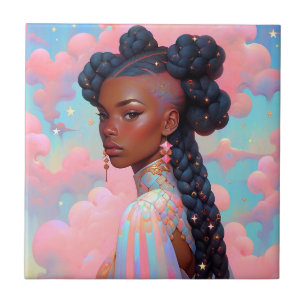 Kosmische Dame Afro-Amerikaanse Fantasy Kunst Tegeltje