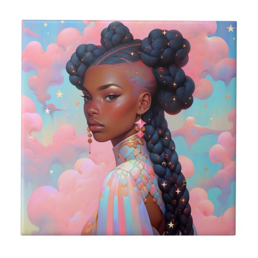 Kosmische Dame Afro-Amerikaanse Fantasy Kunst Tegeltje (Voorkant)
