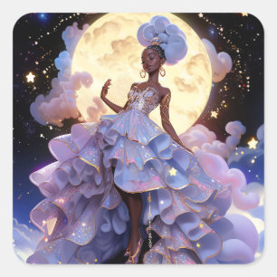 Kosmische Dame Afro-Amerikaanse Fantasy Kunst Vierkante Sticker