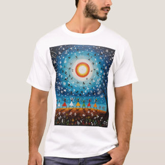 Kosmische dans - Surrealistisch Warli-landschap T-shirt