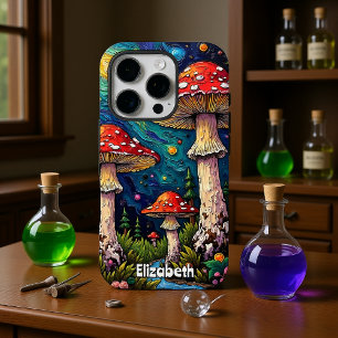 kosmische dennenpaddenstoelenweide iPhone 16 pro hoesje