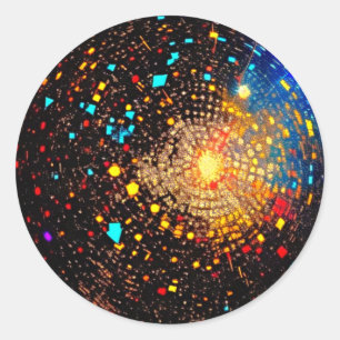 Kosmische disco: Groovy Lino gesneden kunstwerk Ronde Sticker