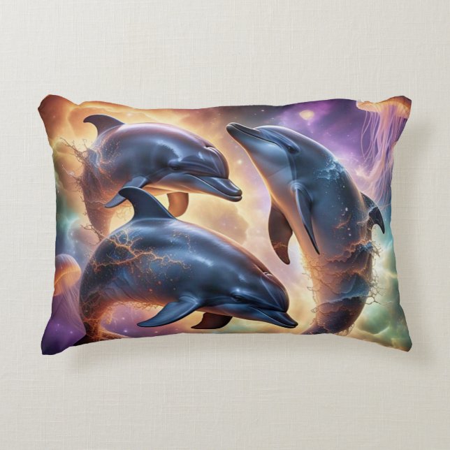 Kosmische dolfijnen en kwallen in de ruimte accent kussen (Voorkant)