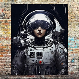 Kosmische dromen: Meisje Astronaut Retro Fantasy Perfect Poster