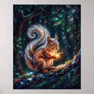 Kosmische Eekhoorn Verzamelt Sterrenzaden Poster
