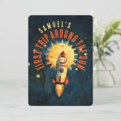 Kosmische Eerste Verjaardag Blast: Space Adventure Kaart (Staand voorkant)