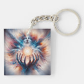 Kosmische energie omarmd door handen sleutelhanger (Achterkant)