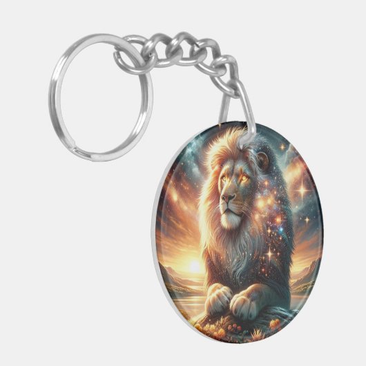 Kosmische Galaxy Space Lion Leeuw Sterkte Astrolog Sleutelhanger (Voorkant Links)