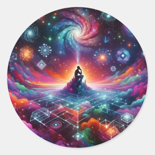 Kosmische gedachten ronde sticker (Voorkant)