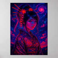 Kosmische Geisha met Galaxy Sky Fantasy Japans