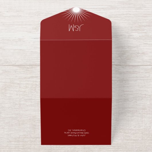 Kosmische Geometrie Trouwen Terracotta Red Starbur All In One Uitnodiging (Buiten)