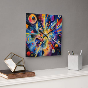 Kosmische Geometrische Explosie Abstract Vierkante Klok