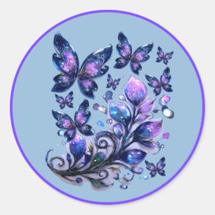 Kosmische Glitter Vlinders Blauw Ronde Sticker