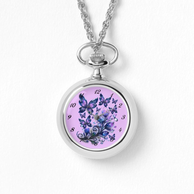 Kosmische Glitter Vlinders Roze Horloge (Voorkant)