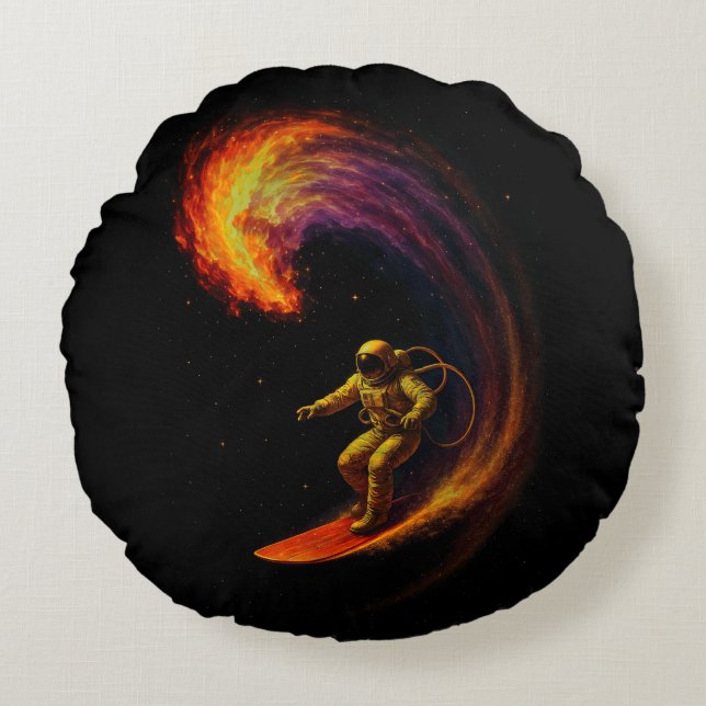 Kosmische Golfrijder Rond Kussen (Voorkant)