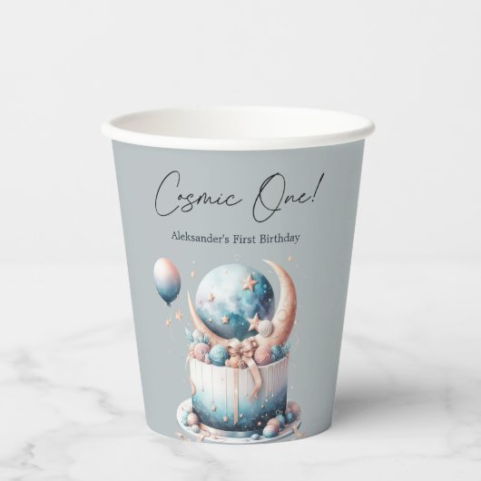 Kosmische! Hemelse 1e Jongen Verjaardag Papieren Bekers (Voorkant)