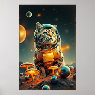 Kosmische Kat Dromen In De Retro-Ruimte Poster