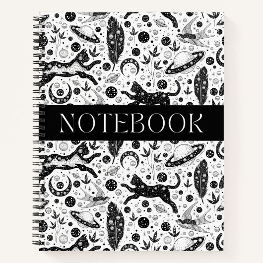 Kosmische Kat Magische Sterren Planeten Spiraal No Notitieboek (Voorkant)