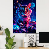 Kosmische kat op Disco MuShrooms Poster (Thuiskantoor)