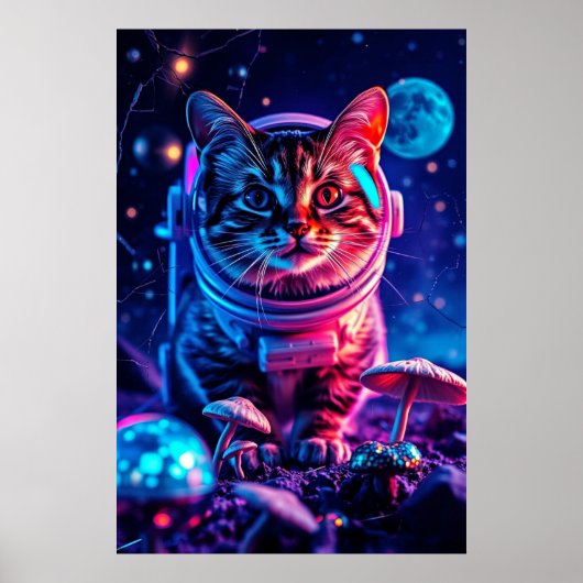 Kosmische kat op Disco MuShrooms Poster (Voorkant)