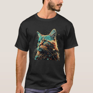 Kosmische Kat Ruimte Galaxy Portret Kleurrijke Gra T-shirt