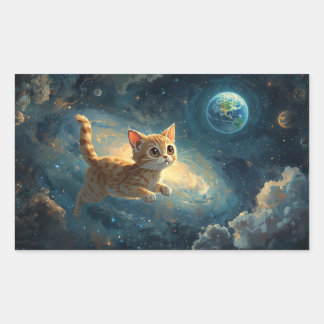 Kosmische Kattenavontuur – Betoverende Ruimteschil Rechthoekige Sticker