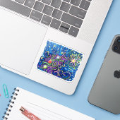 Kosmische Kerstboom Sticker (Laptop met iPhone)