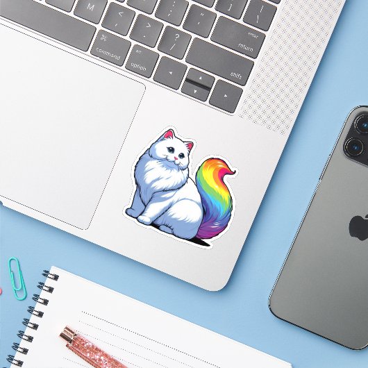 Kosmische Kitty Sticker (Laptop met iPhone)