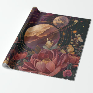 Kosmische Kristal Ringvormige Planeet Fantasie Kun Cadeaupapier