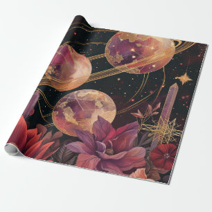 Kosmische Kristal Ringvormige Planeet Fantasie Kun Cadeaupapier