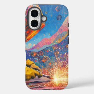 Kosmische Lasser - Abstracte Laserkunstprint iPhone 16 Hoesje