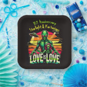 Kosmische liefde tussen twee buitenaardse wezens papieren bordje (Feest)