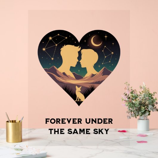 Kosmische liefdesgeschiedenis met hartliefhebbers acryl bord (Huwelijk)