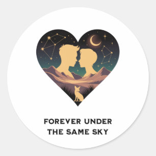 Kosmische liefdesgeschiedenis met hartliefhebbers ronde sticker