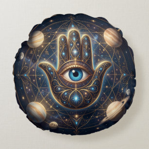 Kosmische marine goud hemels Hamsa boze oog Rond Kussen