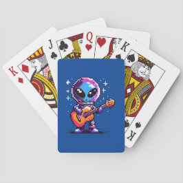 Kosmische melodie: 8-bit Alien met gitaar Pokerkaarten